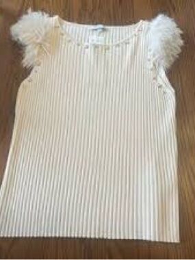 Sioni Cream Ribbed Scoop Neck Tank with Ruffle Cap Sleeves